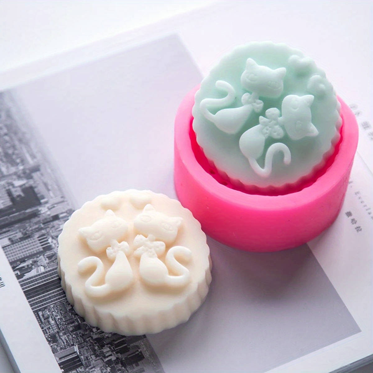 Candle Making Easy - แม่พิมพ์สบู่ซิลิโคนรูปแมว 1 ชิ้น - แม่พิมพ์ทำเทียนทรงกลม DIY